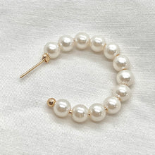 Load image into Gallery viewer, Pearl Hoop Gold Earrings