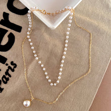 Load image into Gallery viewer, Double Layered Gold Pearl Necklace
