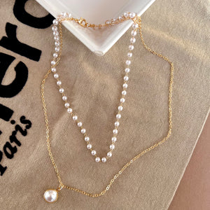 Double Layered Gold Pearl Necklace